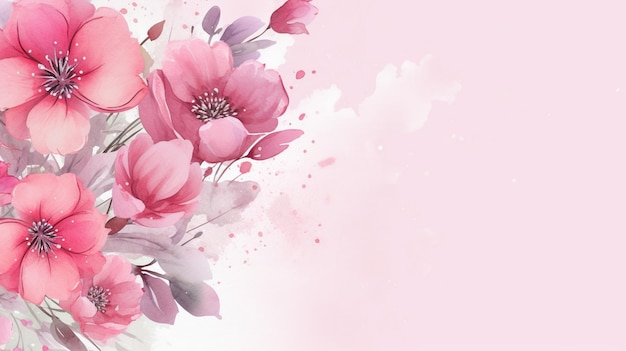 Beautiful poppy watercolor border flower background in pink spring season