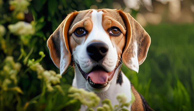 Foto un bellissimo ritratto di un cane beagle in un bellissimo giardino