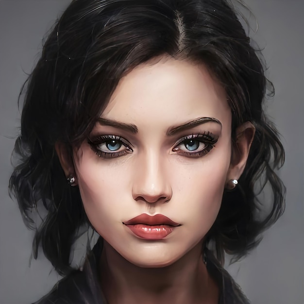 Beautiful portrait brunette woman black hair Beauty black dyed hair girl Closeup of face beautiful makeup Illustration