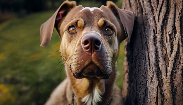 Foto un bellissimo ritratto di un cane caramello in un bellissimo giardino