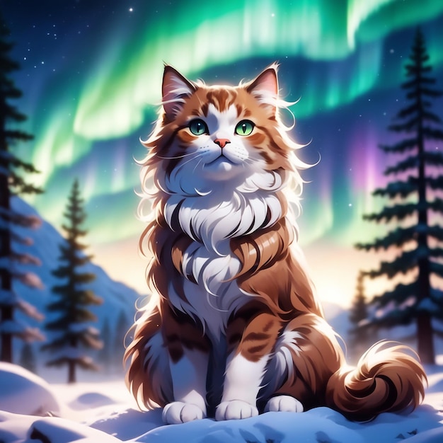 Красивый портрет кота в зимнем заснеженном парке на морозном зимнем фоне