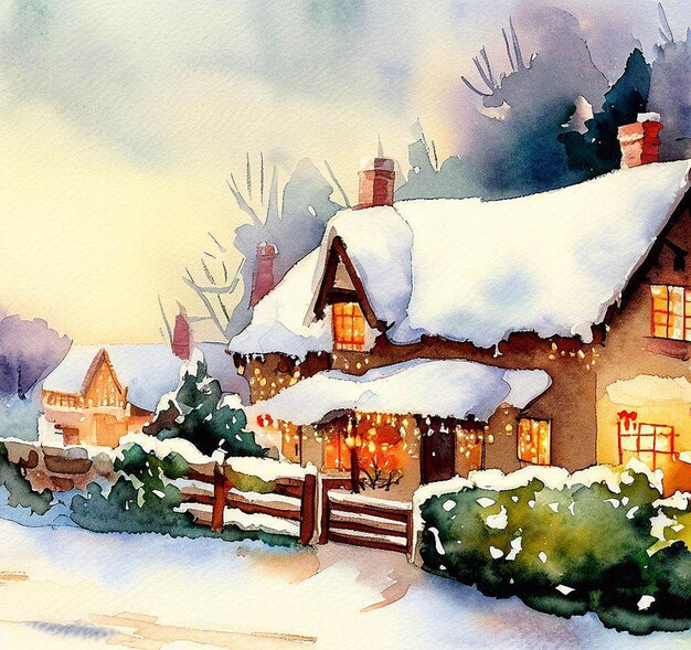 Красивый портрет уютный зимний пейзаж на Рождество ai векторное иллюстративное изображение обои