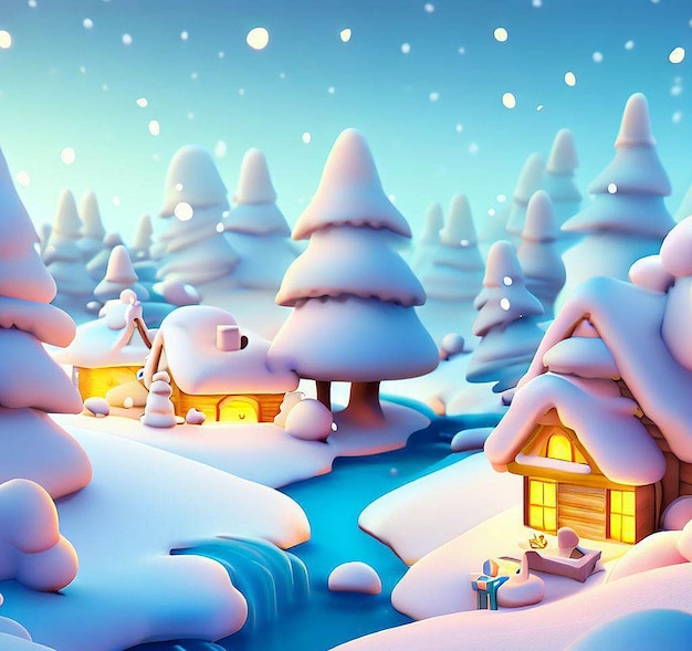 Beautiful portrait cozy winter landscape at Christmas time ai vector illustration image wallpaper