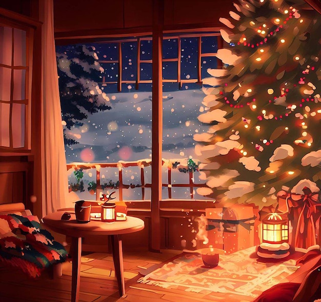 Beautiful portrait cozy winter landscape at Christmas time ai vector illustration image wallpaper