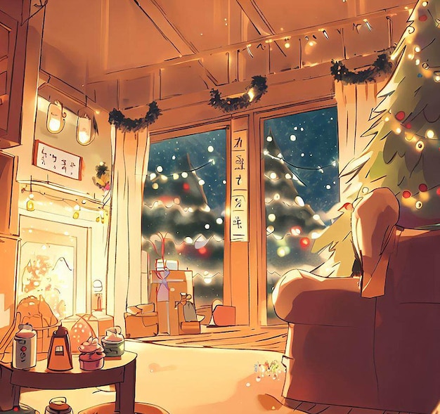 Beautiful portrait cozy winter landscape at Christmas time ai vector illustration image wallpaper