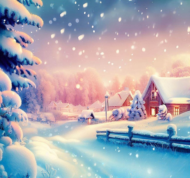 Beautiful portrait cozy winter landscape at Christmas time ai vector illustration image wallpaper