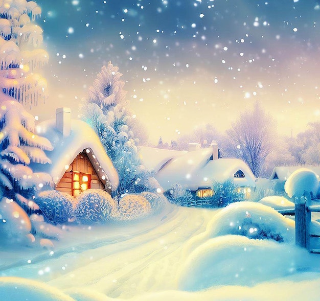 クリスマスの時期に美しい肖像画の居心地の良い冬の風景 ai ベクトル イラスト画像壁紙