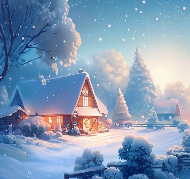 Beautiful portrait cozy winter landscape at Christmas time ai vector illustration image wallpaper