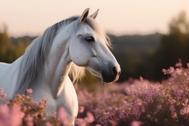 Beautiful portrait of a horse in the field