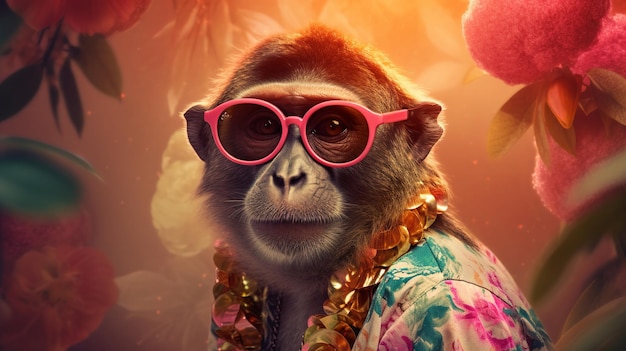 Фото Красивый портрет обезьяны дизайн счастливый красивый фон модный плакат изолированное улыбающееся лицо цветной фон модный стиль