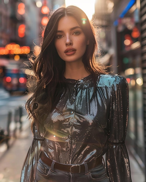 Beautiful portrait photo of a woman in street