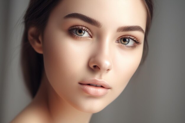beautiful portrait of a woman with clean skin of the face The face of a woman with clean skin isolated on a white background beautiful female beauty generative AI