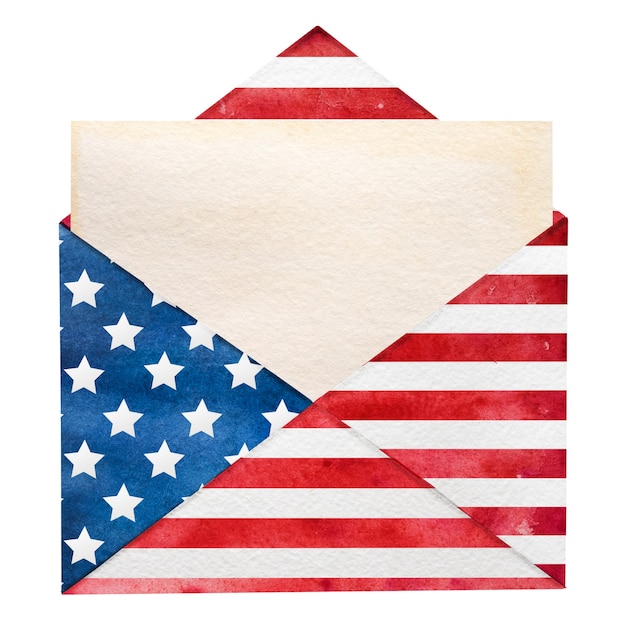 Photo beautiful postal envelope painted in the national colors of the american flag.