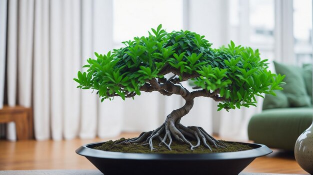 Photo beautiful potted bonsai ornamental plants indoor decoration elegant life atmosphere ai generative