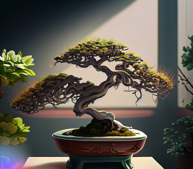 Beautiful potted bonsai ornamental plants for indoor decoration