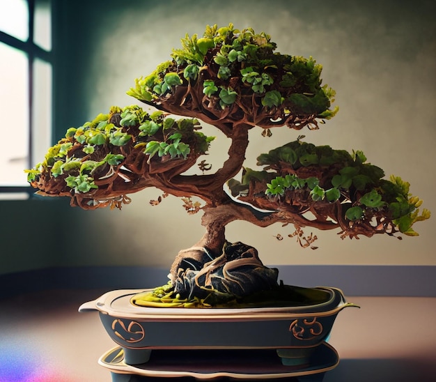 Foto bellissime piante ornamentali bonsai in vaso per la decorazione di interni