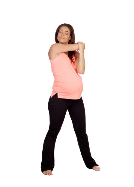 Photo beautiful pregnant woman doing stretching