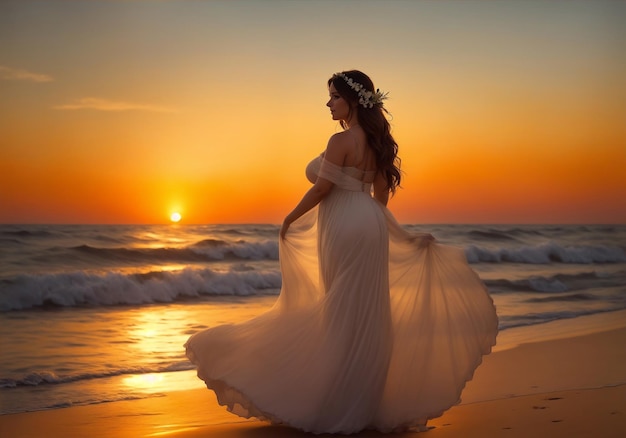 A beautiful pregnant woman watching the sunset