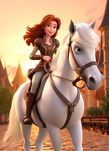 a beautiful princess riding on a cute horse