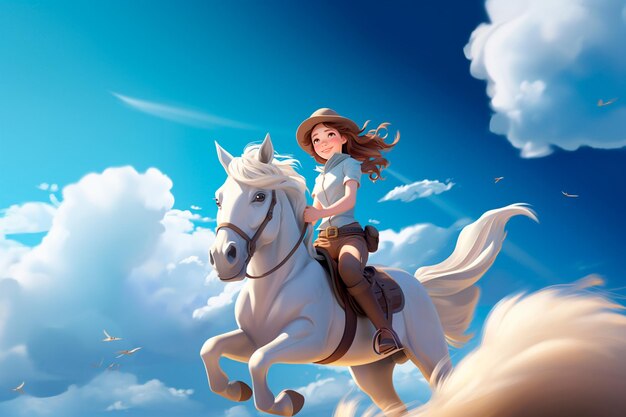 A beautiful princess riding on a cute horse