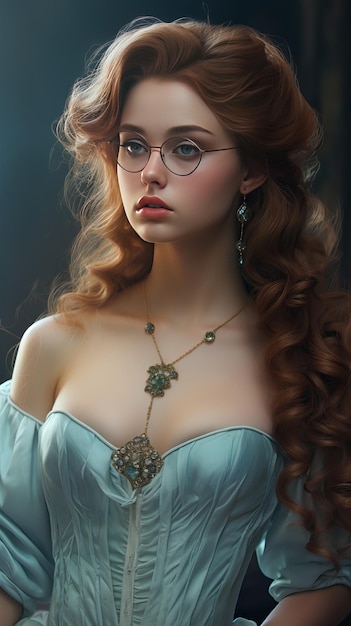 Beautiful princess wearing glasses with medieval dress Generative AI