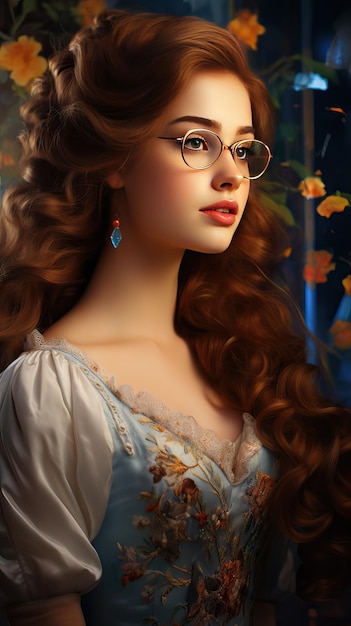 Beautiful princess wearing glasses with medieval dress Generative AI