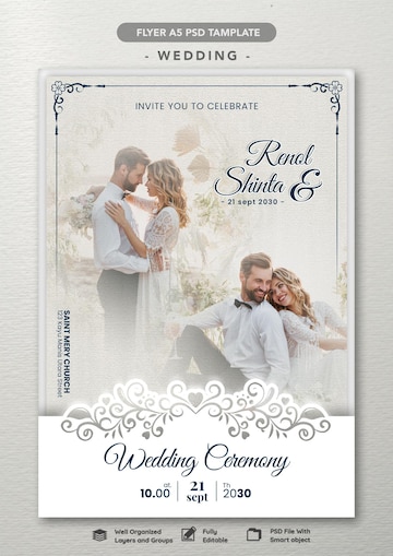Premium Photo | Beautiful PSD wedding invitation template design