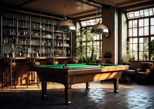 Beautiful pub with pool table photo high quality