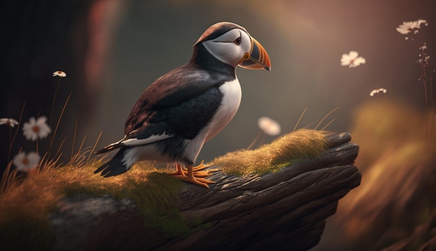 Beautiful Puffin bird atlantic portrait british photography image AI generated art