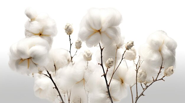 beautiful puffs of cotton blossoms on a white background made using generative AI tools