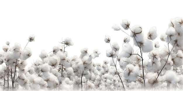 Beautiful puffs of cotton blossoms on a white background