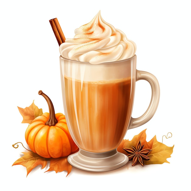Photo beautiful pumpkin spice latte illustration watercolor clipart illustration