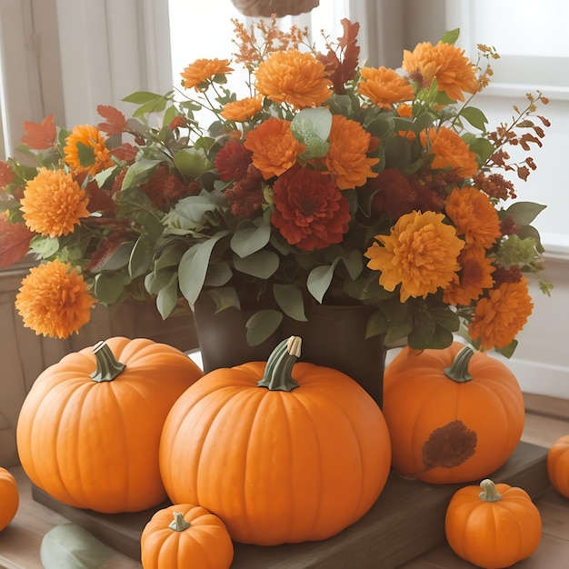 Beautiful Pumpkins arrangement indoors