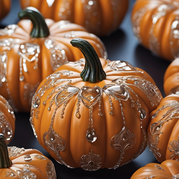 Photo beautiful pumpkins with glass decorations