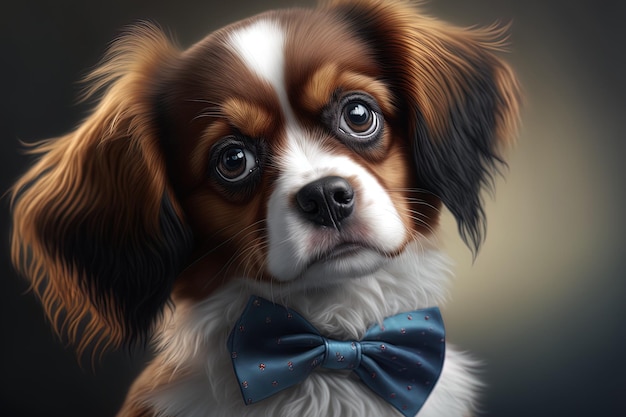 Beautiful puppy in closeup with a bow tie