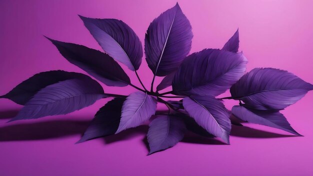 Beautiful purple background with leaves 3d rendering