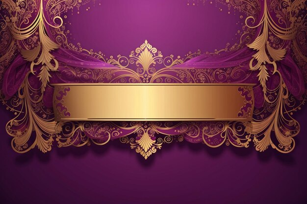 Beautiful purple banner with luxurious bright gold ornaments and large empty place for your text