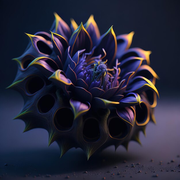 beautiful purple cactus with thorns on dark background closeup view 3 d rendering 3 d illustratio