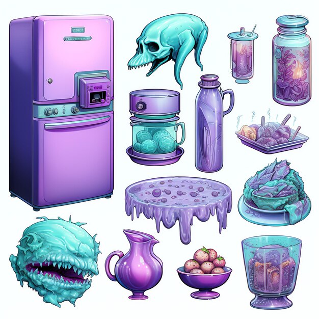 Beautiful purple cursed objects clipart illustration