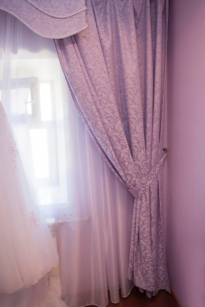 Beautiful purple curtain in the room