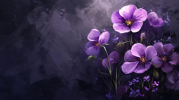 Beautiful purple flowers in dark background with oil