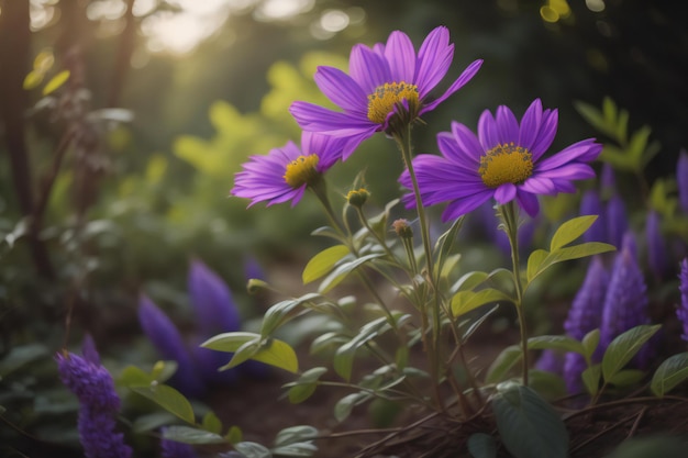 庭の美しい紫の花 自然の背景 柔らかいフォーカス ジェネレーティブアイ