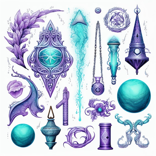 Фото Красивые фиолетовые магические символы клипарт иллюстрация