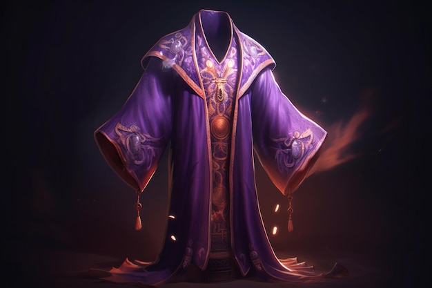 Beautiful purple silk robe on a black background 3d rendering