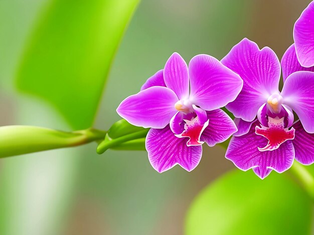 прекрасная фиолетовая маленькая орхидея с зелеными листьями