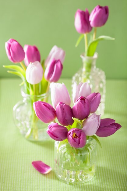 Beautiful purple tulip bouquet in vase