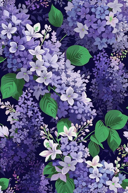 A beautiful purple and white floral pattern with leaves