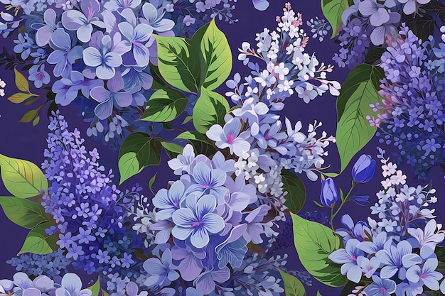 A beautiful purple and white floral pattern with leaves