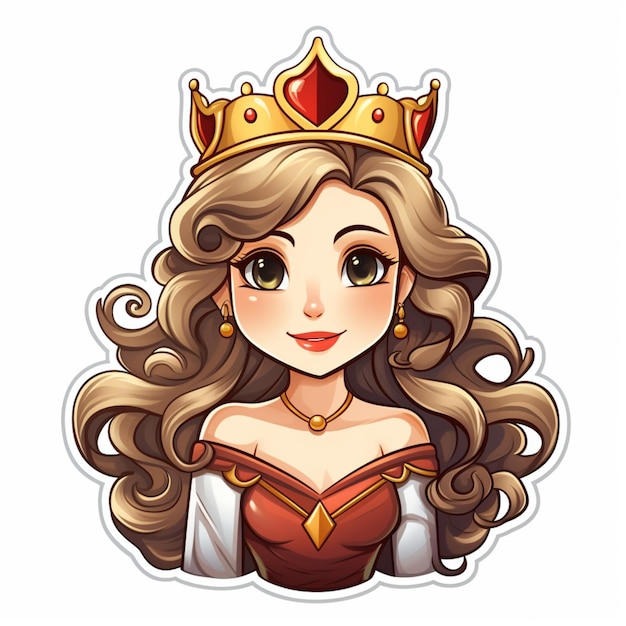 Beautiful queen cartoon character sticker on white background