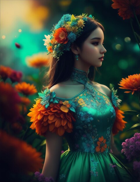 Foto bella regina dei fiori in un bellissimo giardino
